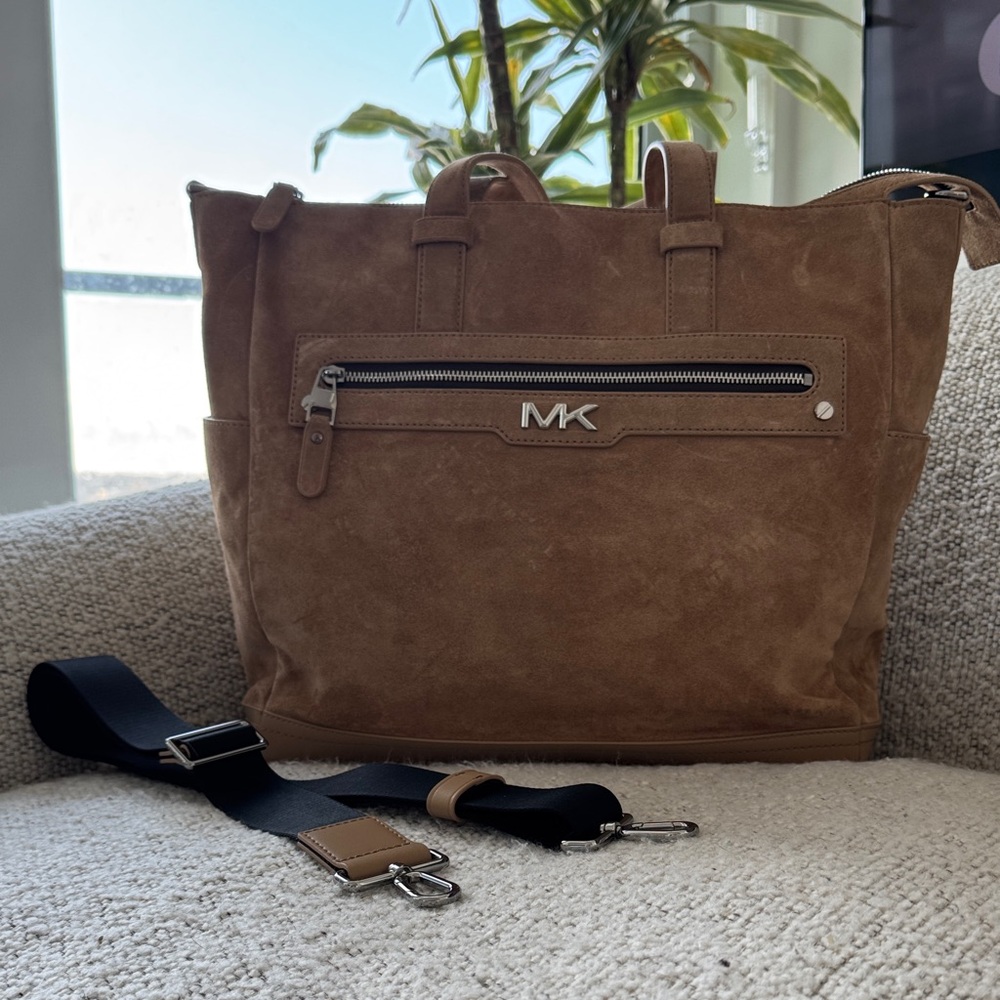 Michael Kors Tan Suede Messenger Tote Bag